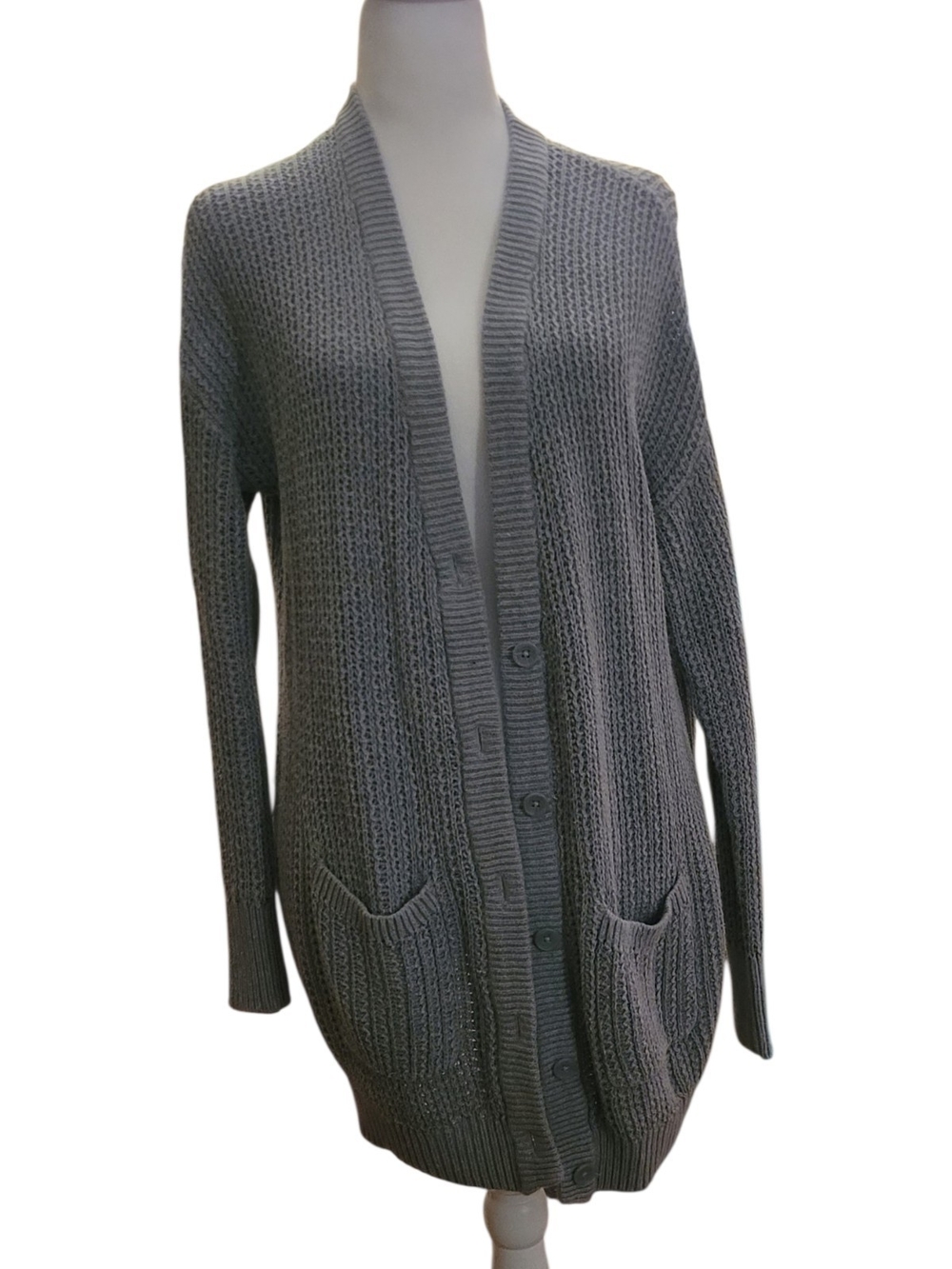 BDG Grey Chunky Ribbed Button-Front Cardigan